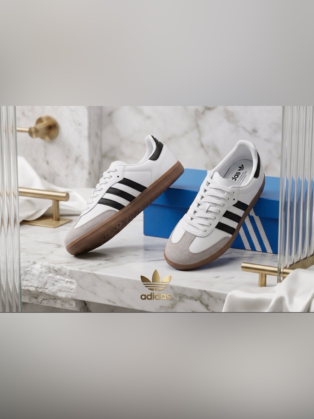 💕 ADIDAS Samba Sneakers Tennis Shoes — White with Black & Brown Accent - 6 - Picture 3 of 14